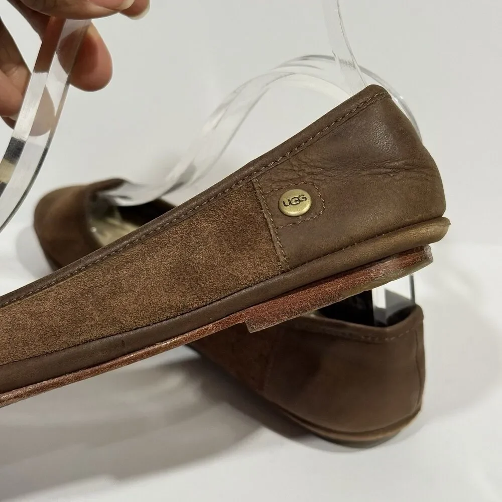 Women’s UGG Shoes Ballet Flats Brown Leather Sheepskin Size 5 - Picture 14 of 16